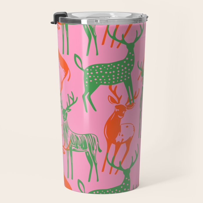 Vintage christmas deer animal art pattern Travel Mug Gallery Image 3