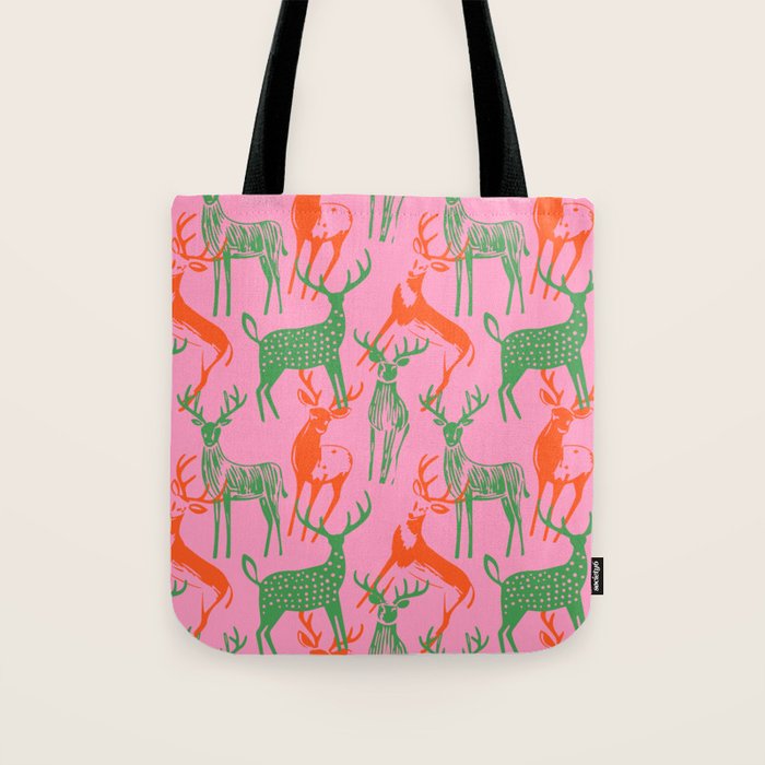 Vintage christmas deer animal art pattern Tote Bag Gallery Image 1