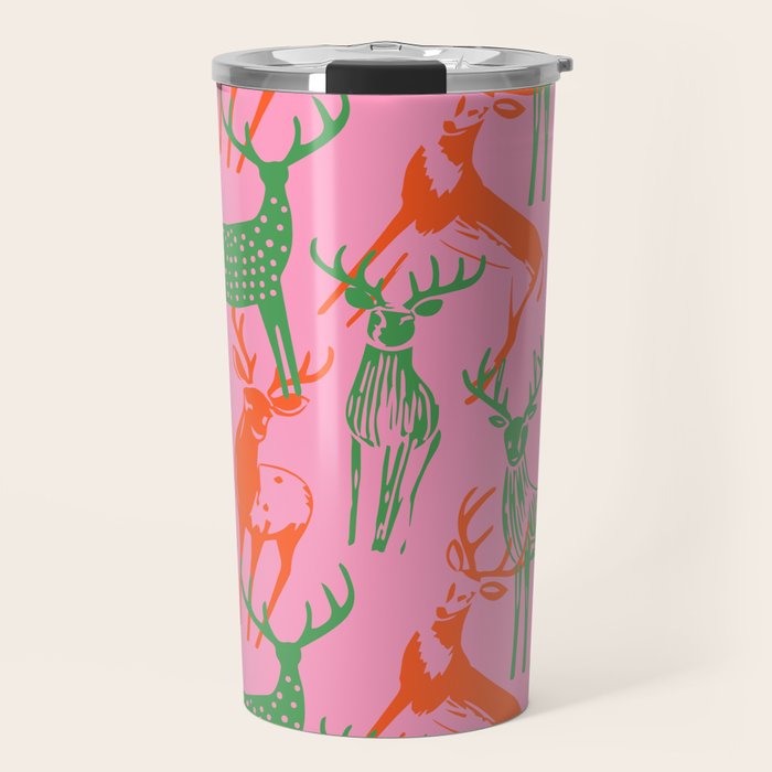Vintage christmas deer animal art pattern Travel Mug Gallery Image 1