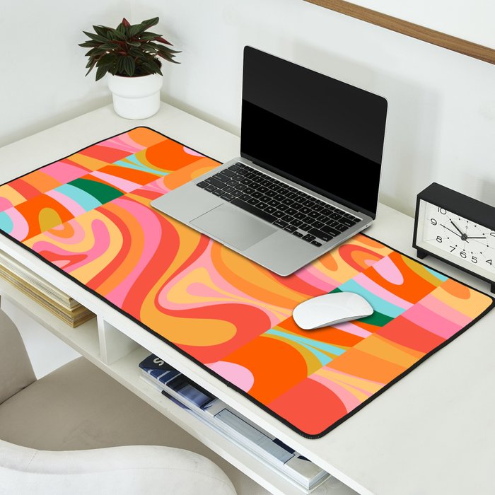 Super Trippy Retro Psychedelic Regress Multi Color Abstract Pattern Pink Orange Desk Mat Gallery Image 2