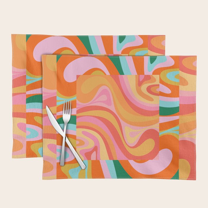Super Trippy Retro Psychedelic Regress Multi Color Abstract Pattern Pink Orange Placemat Gallery Image 1