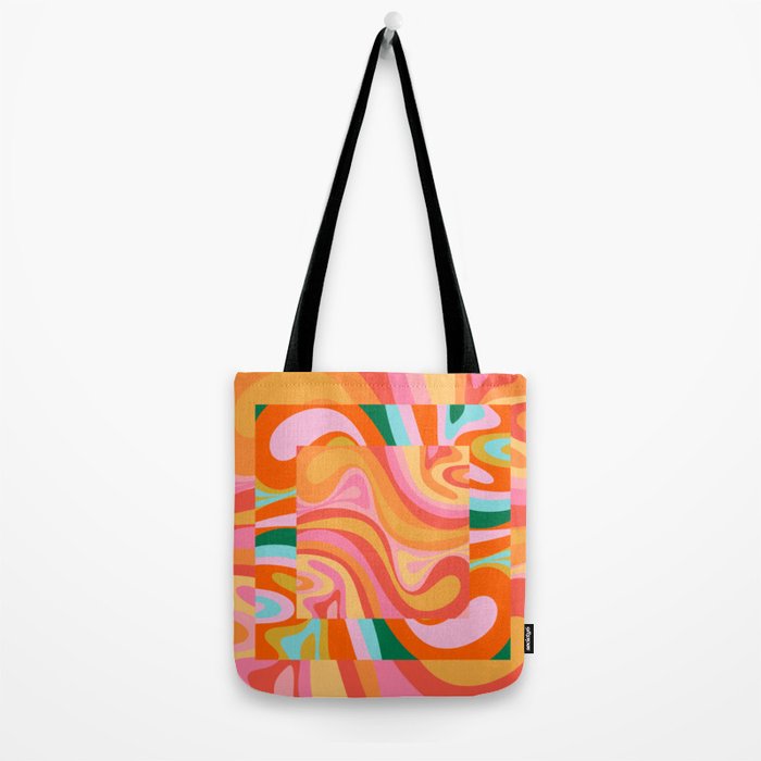 Super Trippy Retro Psychedelic Regress Multi Color Abstract Pattern Pink Orange Tote Bag Gallery Image 2