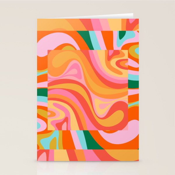 Super Trippy Retro Psychedelic Regress Multi Color Abstract Pattern Pink Orange Stationery Card Gallery Image 1