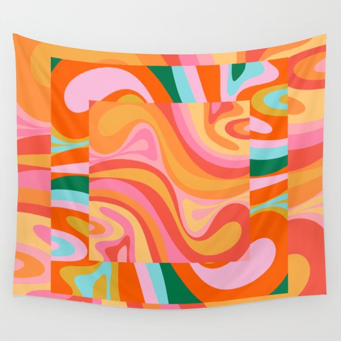 Super Trippy Retro Psychedelic Regress Multi Color Abstract Pattern Pink Orange Wall Tapestry Gallery Image 4