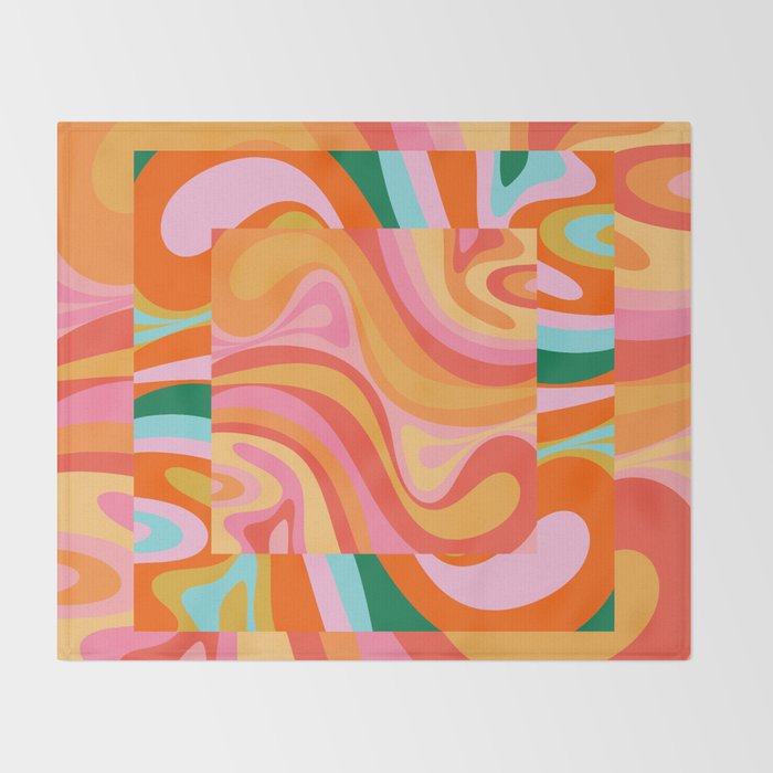 Super Trippy Retro Psychedelic Regress Multi Color Abstract Pattern Pink Orange Throw Blanket Gallery Image 2