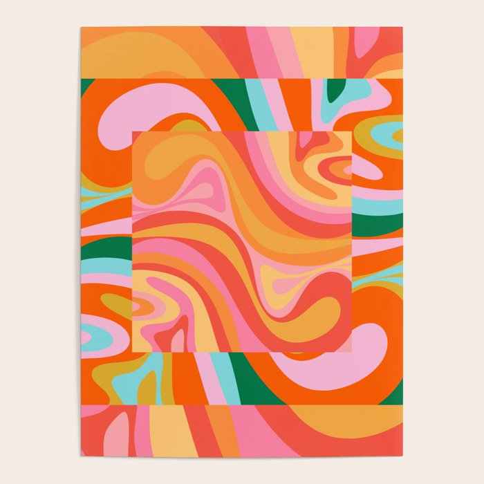 Super Trippy Retro Psychedelic Regress Multi Color Abstract Pattern Pink Orange Poster Gallery Image 1