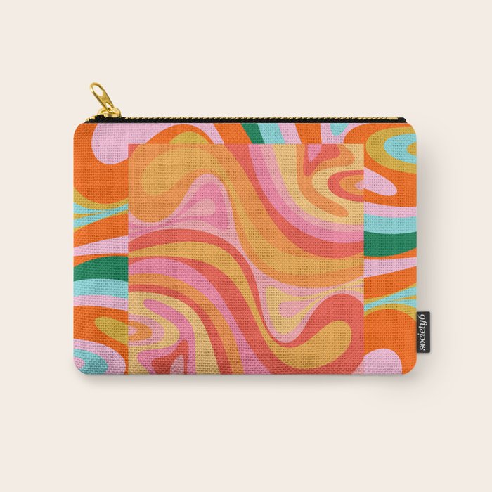 Super Trippy Retro Psychedelic Regress Multi Color Abstract Pattern Pink Orange Carry All Pouch Gallery Image 1