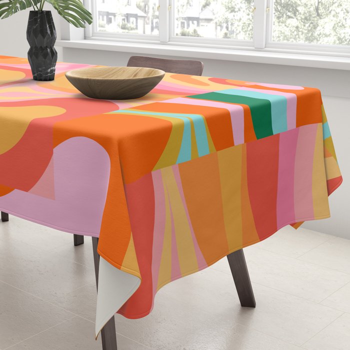 Super Trippy Retro Psychedelic Regress Multi Color Abstract Pattern Pink Orange Tablecloth Gallery Image 3