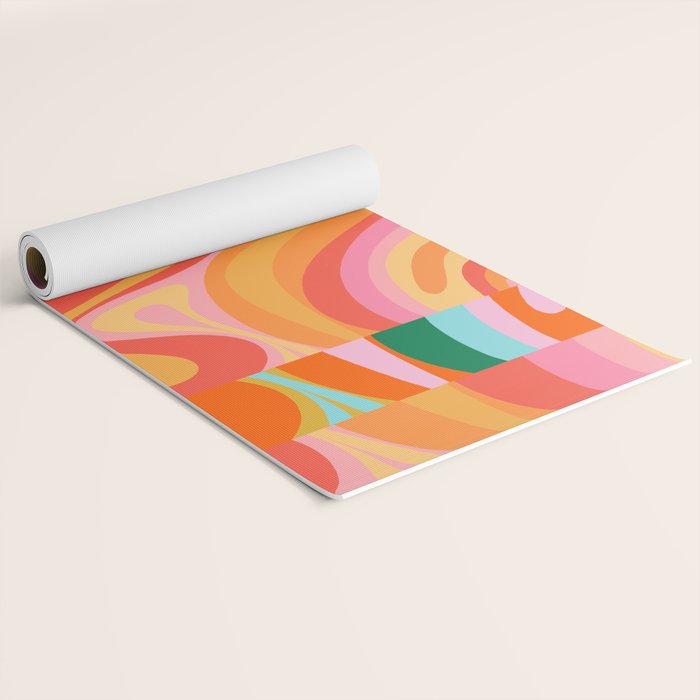 Super Trippy Retro Psychedelic Regress Multi Color Abstract Pattern Pink Orange Yoga Mat Gallery Image 2