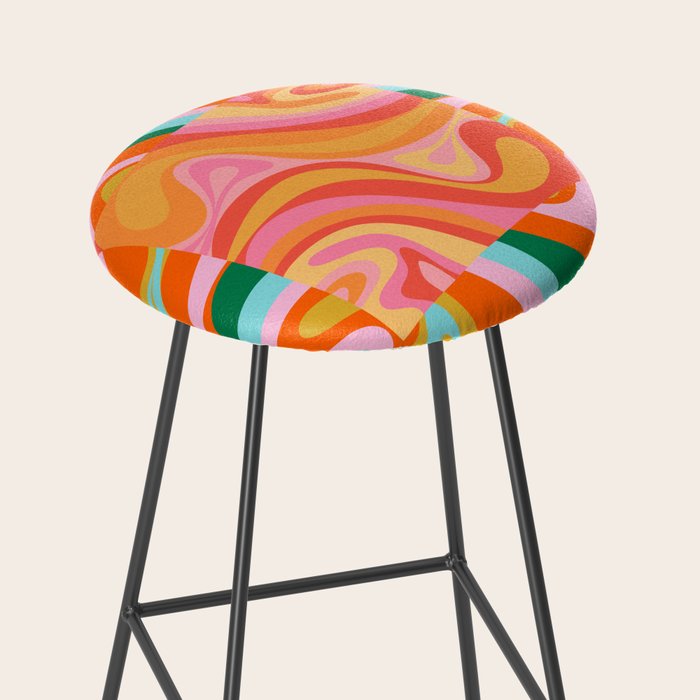 Super Trippy Retro Psychedelic Regress Multi Color Abstract Pattern Pink Orange Stool Gallery Image 2