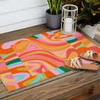 Super Trippy Retro Psychedelic Regress Multi Color Abstract Pattern Pink Orange Outdoor Rug Gallery Image 2