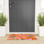 Super Trippy Retro Psychedelic Regress Multi Color Abstract Pattern Pink Orange Welcome Mat Gallery Image 3