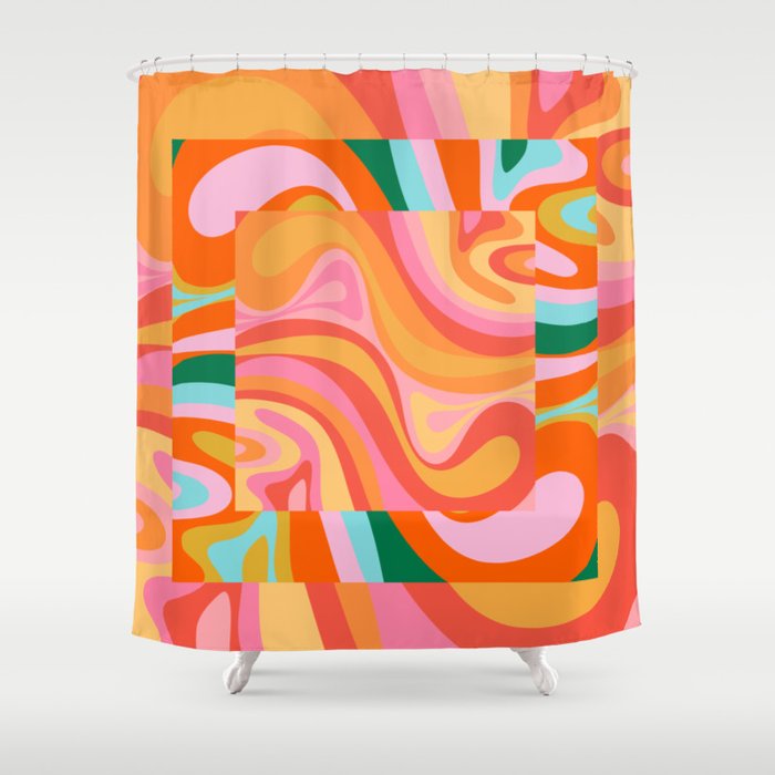 Super Trippy Retro Psychedelic Regress Multi Color Abstract Pattern Pink Orange Shower Curtain Gallery Image 1