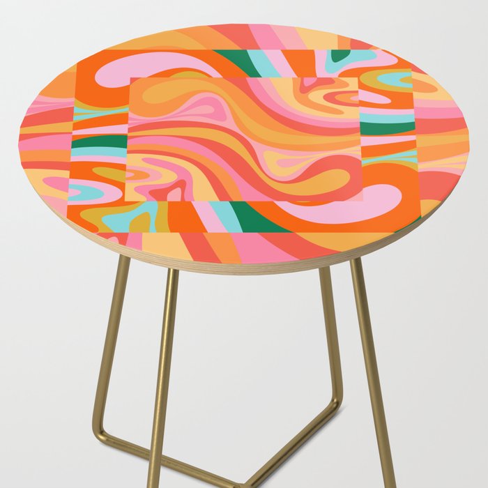 Super Trippy Retro Psychedelic Regress Multi Color Abstract Pattern Pink Orange Side Table Gallery Image 2