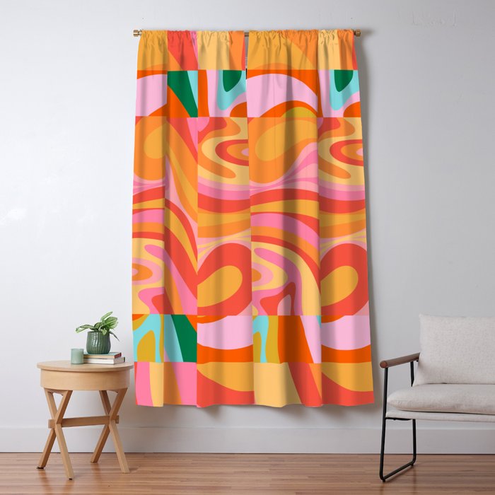 Super Trippy Retro Psychedelic Regress Multi Color Abstract Pattern Pink Orange Window Curtain Gallery Image 5