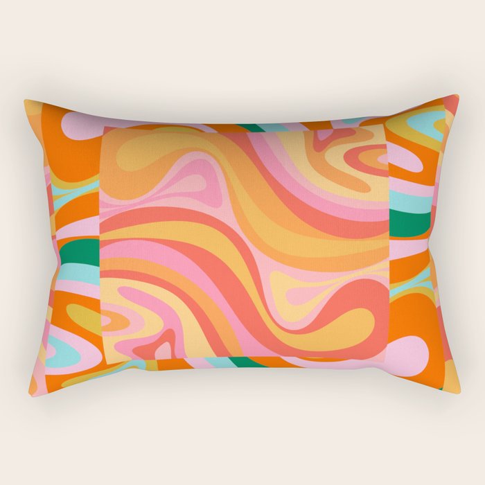 Super Trippy Retro Psychedelic Regress Multi Color Abstract Pattern Pink Orange Rectangular Pillow Gallery Image 1