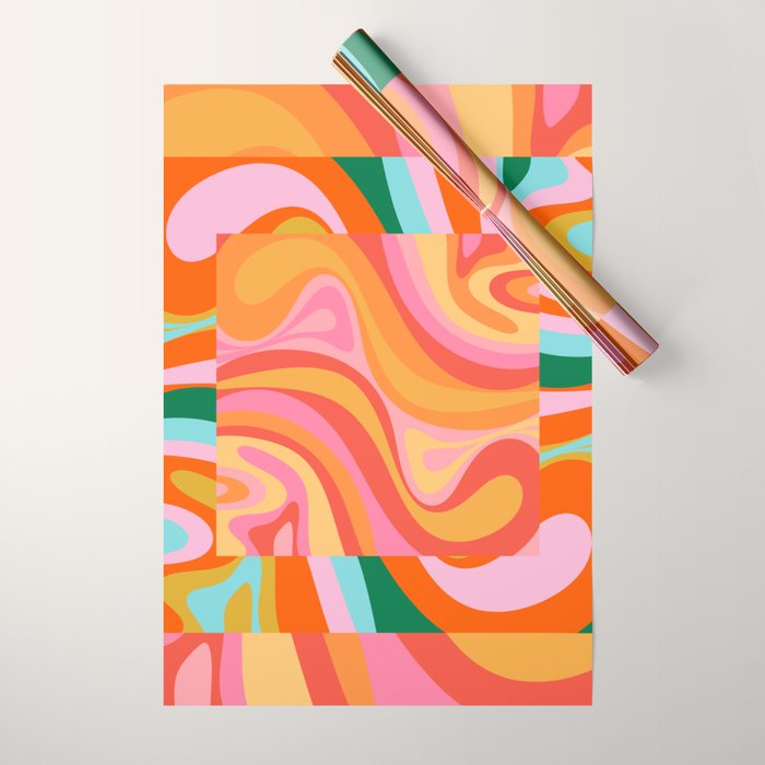 Super Trippy Retro Psychedelic Regress Multi Color Abstract Pattern Pink Orange Wrapping Paper Gallery Image 1