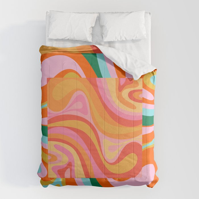 Super Trippy Retro Psychedelic Regress Multi Color Abstract Pattern Pink Orange Comforter Gallery Image 6