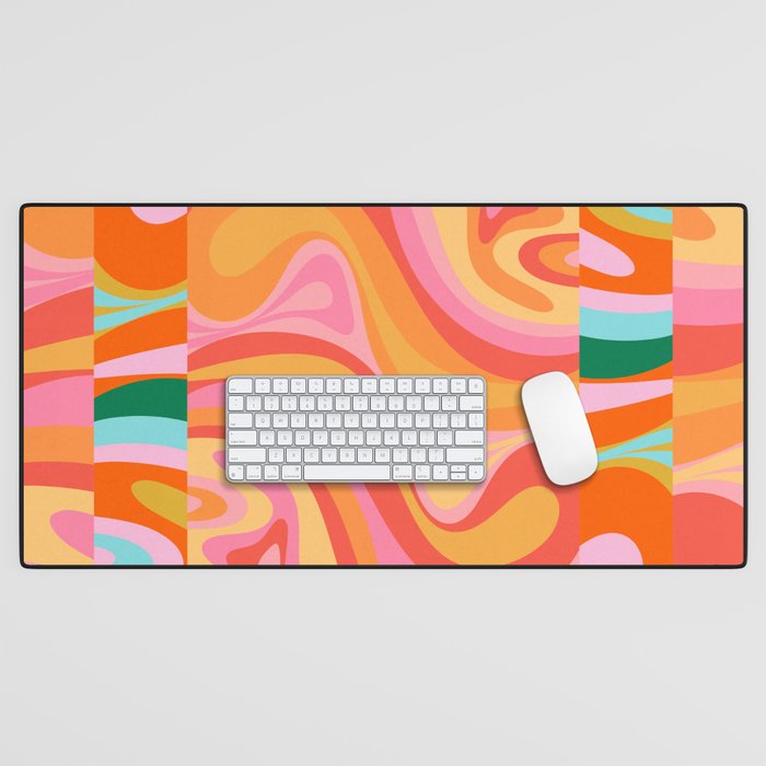 Super Trippy Retro Psychedelic Regress Multi Color Abstract Pattern Pink Orange Desk Mat Gallery Image 1
