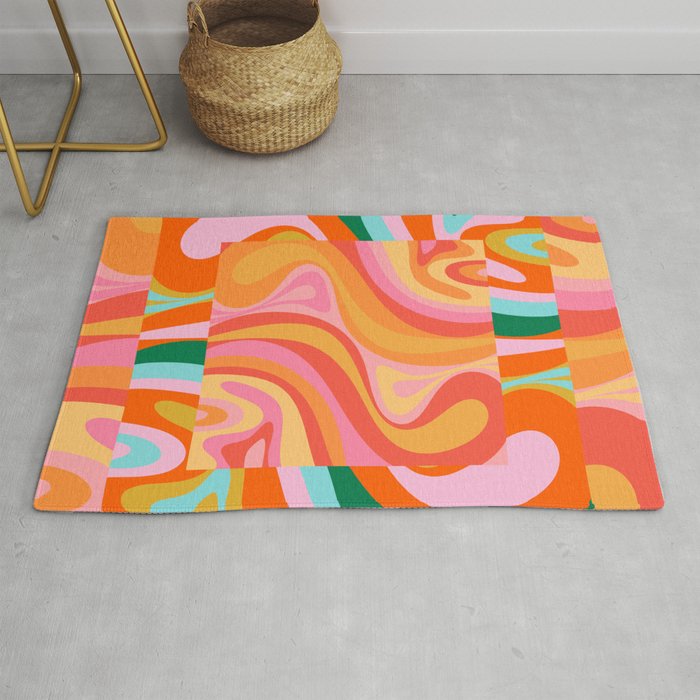 Super Trippy Retro Psychedelic Regress Multi Color Abstract Pattern Pink Orange Rug Gallery Image 1