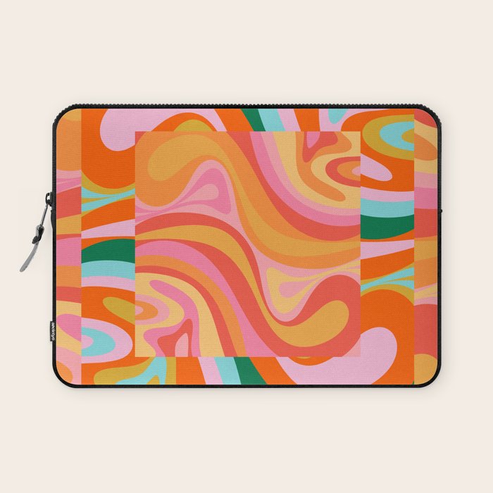 Super Trippy Retro Psychedelic Regress Multi Color Abstract Pattern Pink Orange Laptop Sleeve Gallery Image 1