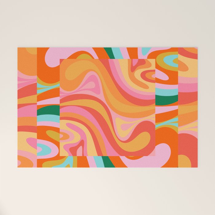 Super Trippy Retro Psychedelic Regress Multi Color Abstract Pattern Pink Orange Welcome Mat Gallery Image 1