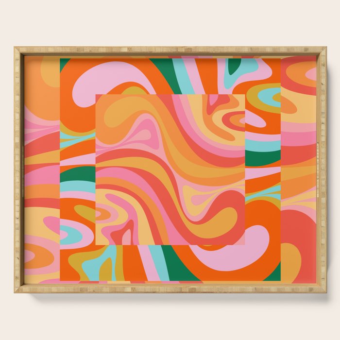 Super Trippy Retro Psychedelic Regress Multi Color Abstract Pattern Pink Orange Serving Tray Gallery Image 1