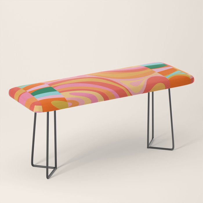 Super Trippy Retro Psychedelic Regress Multi Color Abstract Pattern Pink Orange Bench Gallery Image 1