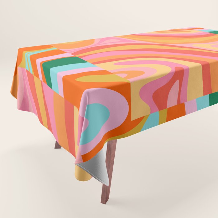 Super Trippy Retro Psychedelic Regress Multi Color Abstract Pattern Pink Orange Tablecloth Gallery Image 1