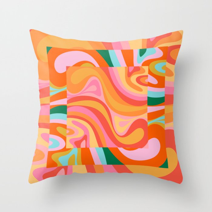 Super Trippy Retro Psychedelic Regress Multi Color Abstract Pattern Pink Orange Throw Pillow Gallery Image 1