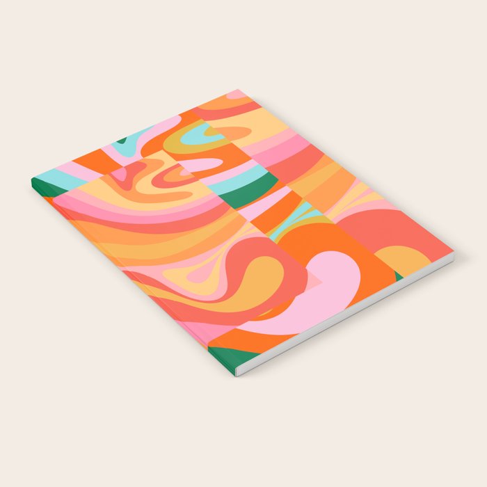 Super Trippy Retro Psychedelic Regress Multi Color Abstract Pattern Pink Orange Notebook Gallery Image 2