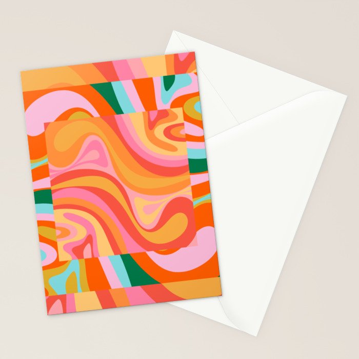 Super Trippy Retro Psychedelic Regress Multi Color Abstract Pattern Pink Orange Stationery Card Gallery Image 2