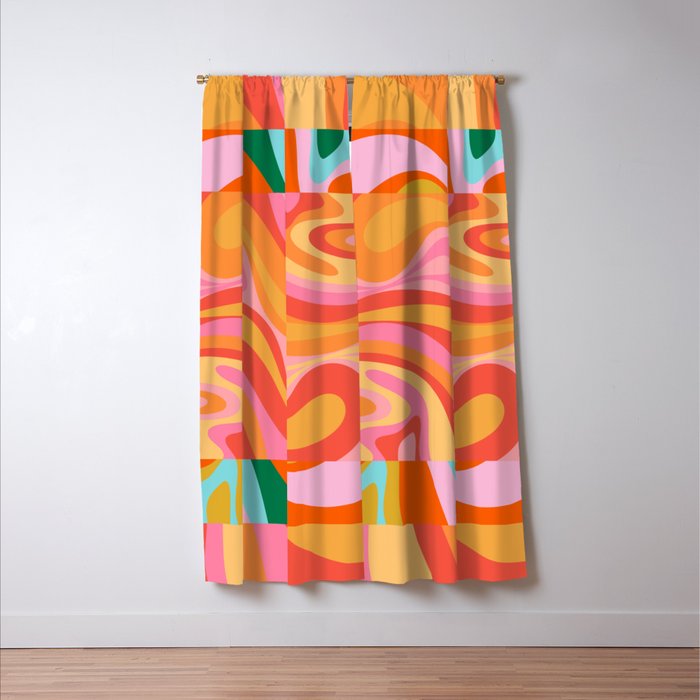 Super Trippy Retro Psychedelic Regress Multi Color Abstract Pattern Pink Orange Window Curtain Gallery Image 3