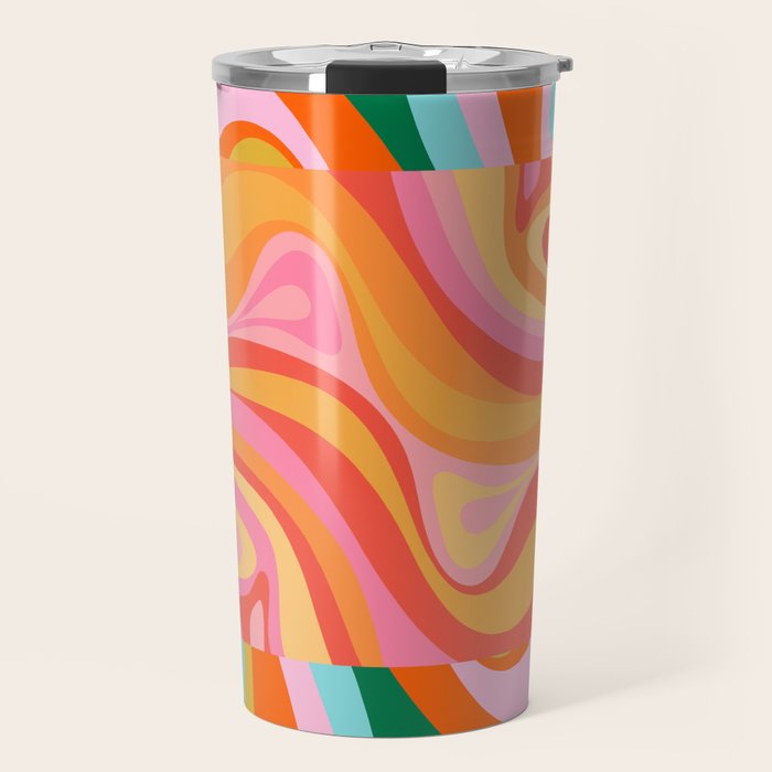 Super Trippy Retro Psychedelic Regress Multi Color Abstract Pattern Pink Orange Travel Mug Gallery Image 1