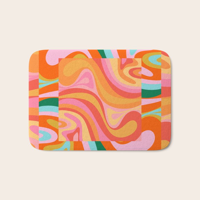 Super Trippy Retro Psychedelic Regress Multi Color Abstract Pattern Pink Orange Bath Mat Gallery Image 1