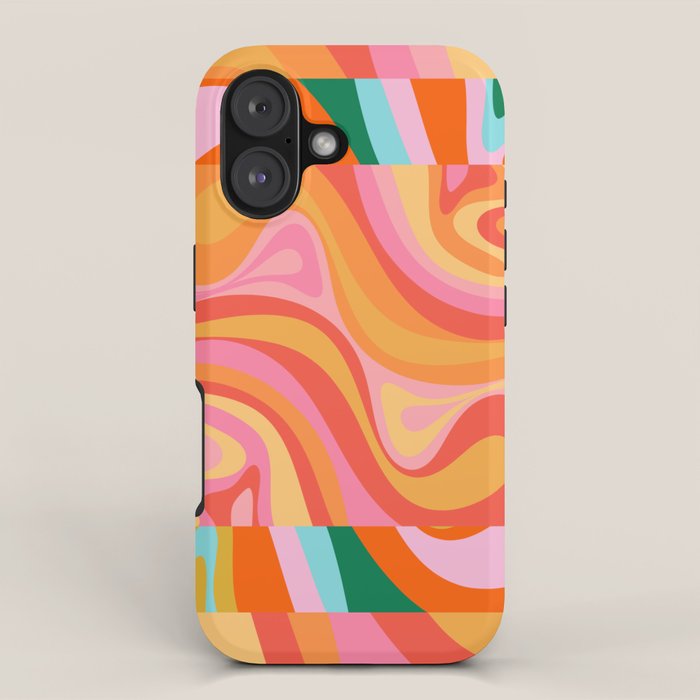 Super Trippy Retro Psychedelic Regress Multi Color Abstract Pattern Pink Orange iPhone Case Gallery Image 1