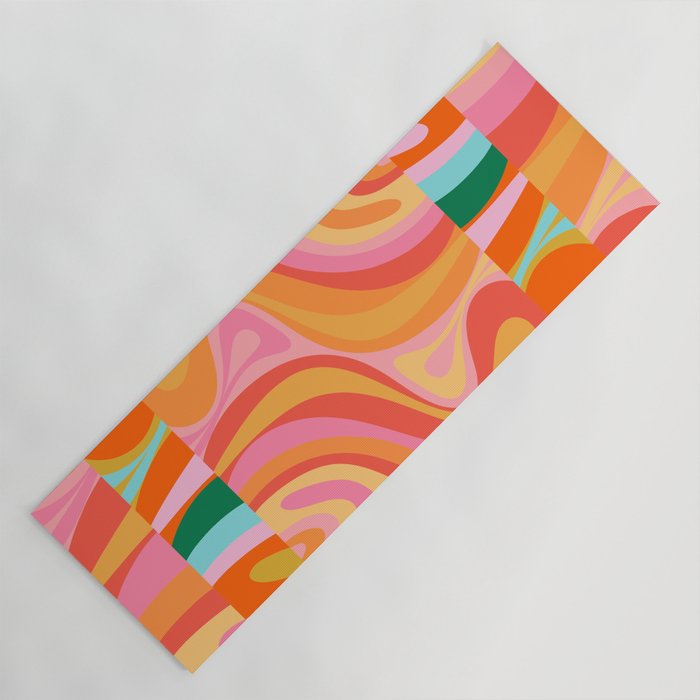 Super Trippy Retro Psychedelic Regress Multi Color Abstract Pattern Pink Orange Yoga Mat Gallery Image 1