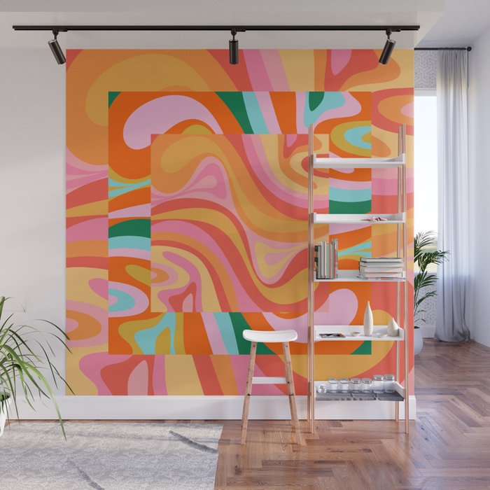 Super Trippy Retro Psychedelic Regress Multi Color Abstract Pattern Pink Orange Wall Mural Gallery Image 1