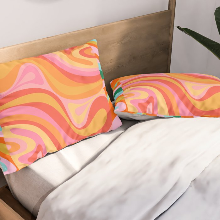Super Trippy Retro Psychedelic Regress Multi Color Abstract Pattern Pink Orange Pillow Sham Gallery Image 2