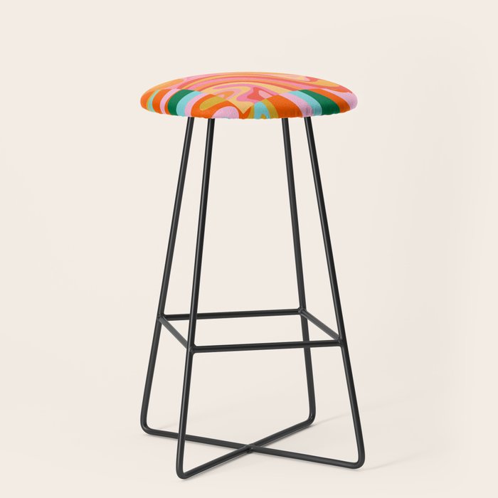 Super Trippy Retro Psychedelic Regress Multi Color Abstract Pattern Pink Orange Stool Gallery Image 1
