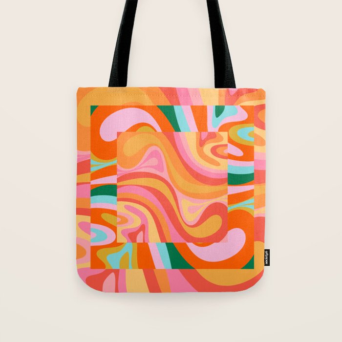 Super Trippy Retro Psychedelic Regress Multi Color Abstract Pattern Pink Orange Tote Bag Gallery Image 1
