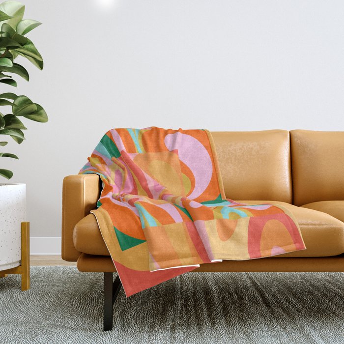 Super Trippy Retro Psychedelic Regress Multi Color Abstract Pattern Pink Orange Throw Blanket Gallery Image 1