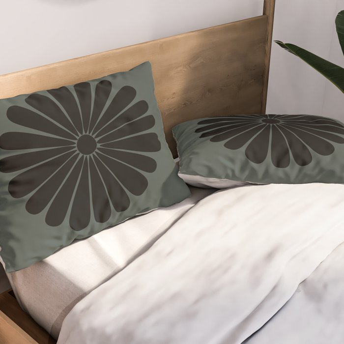 Retro Daisy Abstract IX Earthy Green Bold Floral Pillow Sham Gallery Image 2