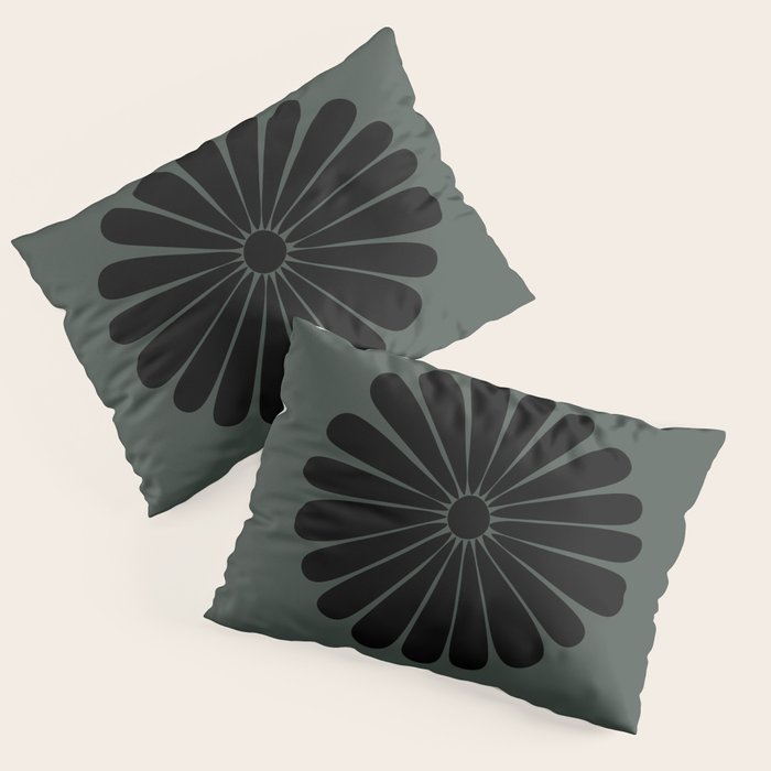 Retro Daisy Abstract IX Earthy Green Bold Floral Pillow Sham Gallery Image 1