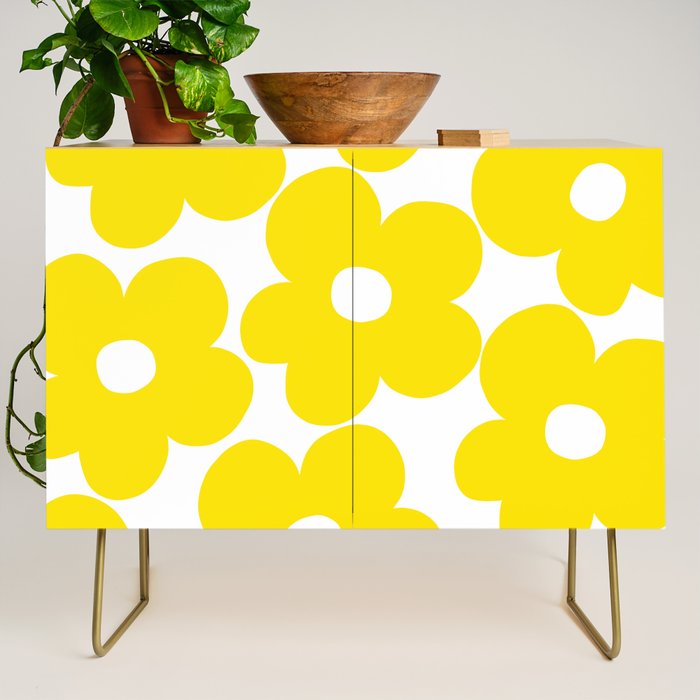 Retro Neon Yellow Daisies #1 #decor #art #society6 Credenza Gallery Image 1