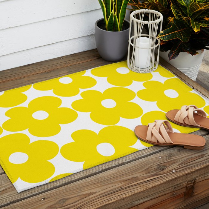 Retro Neon Yellow Daisies #1 #decor #art #society6 Outdoor Rug Gallery Image 2