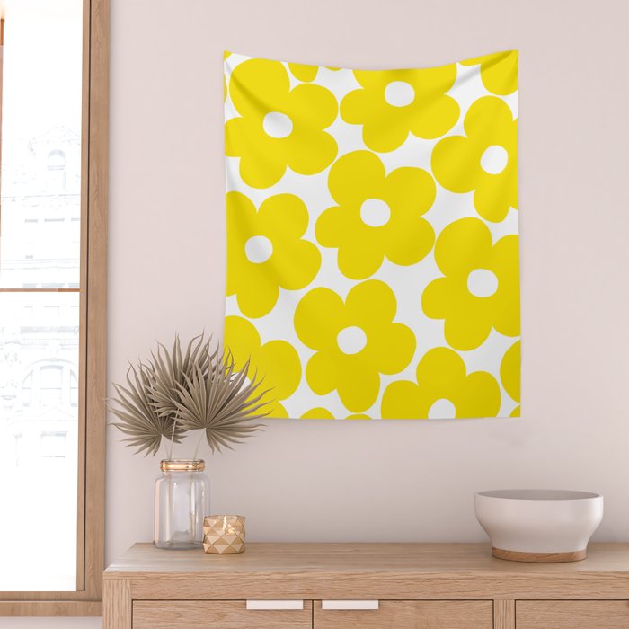 Retro Neon Yellow Daisies #1 #decor #art #society6 Wall Tapestry Gallery Image 2