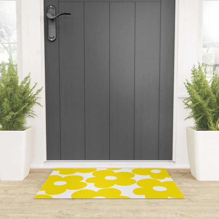 Retro Neon Yellow Daisies #1 #decor #art #society6 Welcome Mat Gallery Image 3