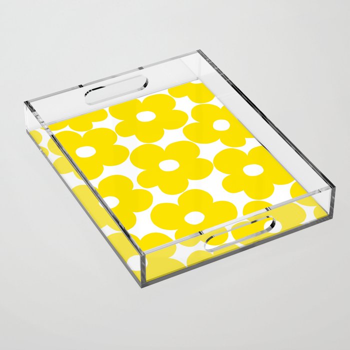 Retro Neon Yellow Daisies #1 #decor #art #society6 Acrylic Tray Gallery Image 1