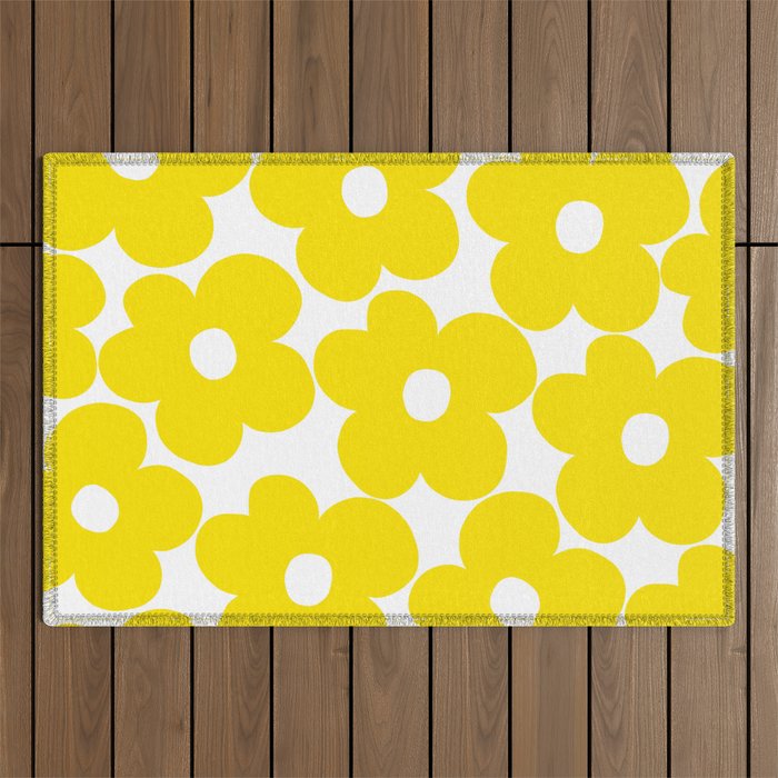 Retro Neon Yellow Daisies #1 #decor #art #society6 Outdoor Rug Gallery Image 1